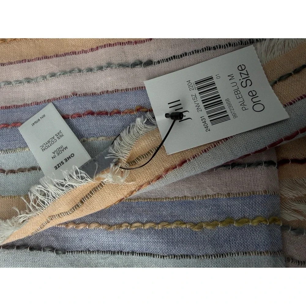J.Jill Pastel Stripe Scarf One Size Linen Cotton Frayed Edge‎ Lightweight